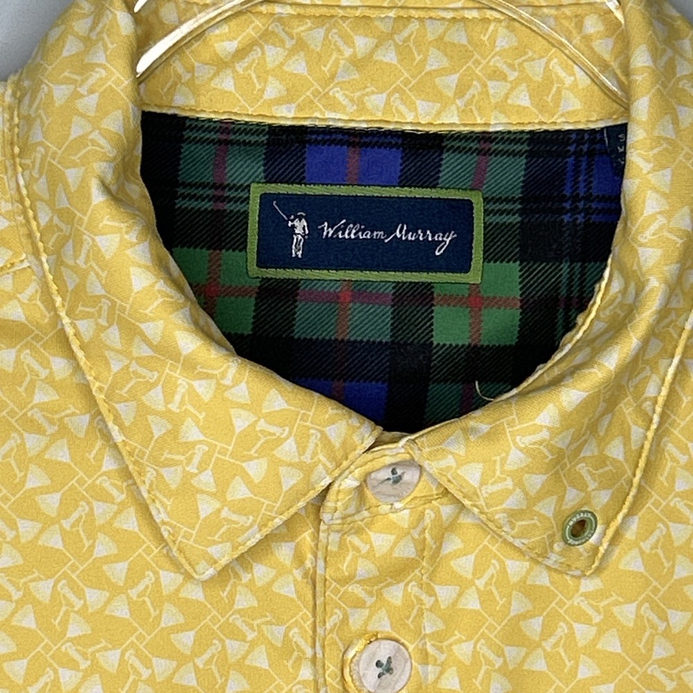 William Murray Golf Yellow Performance Mens Small Polo AOP Martini Print Preppy - Picture 3 of 10